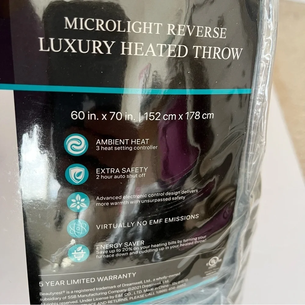 Beautyrest Blue Heated Plush Throw
